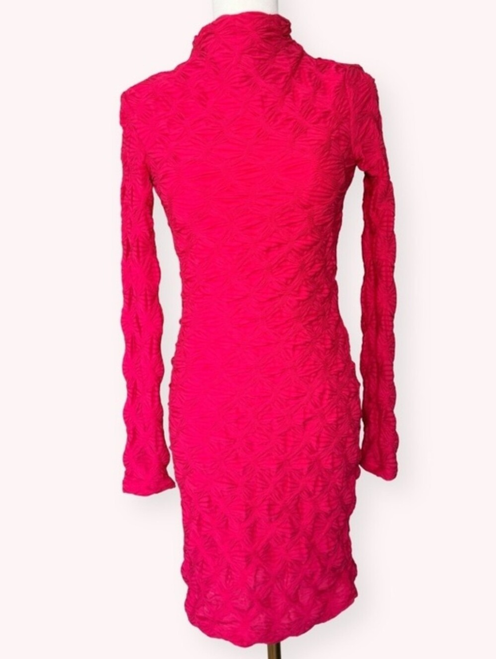 Anthropologie Scrunch Textured Mini Bodycon Dress Pink Medium - Picture 3 of 5